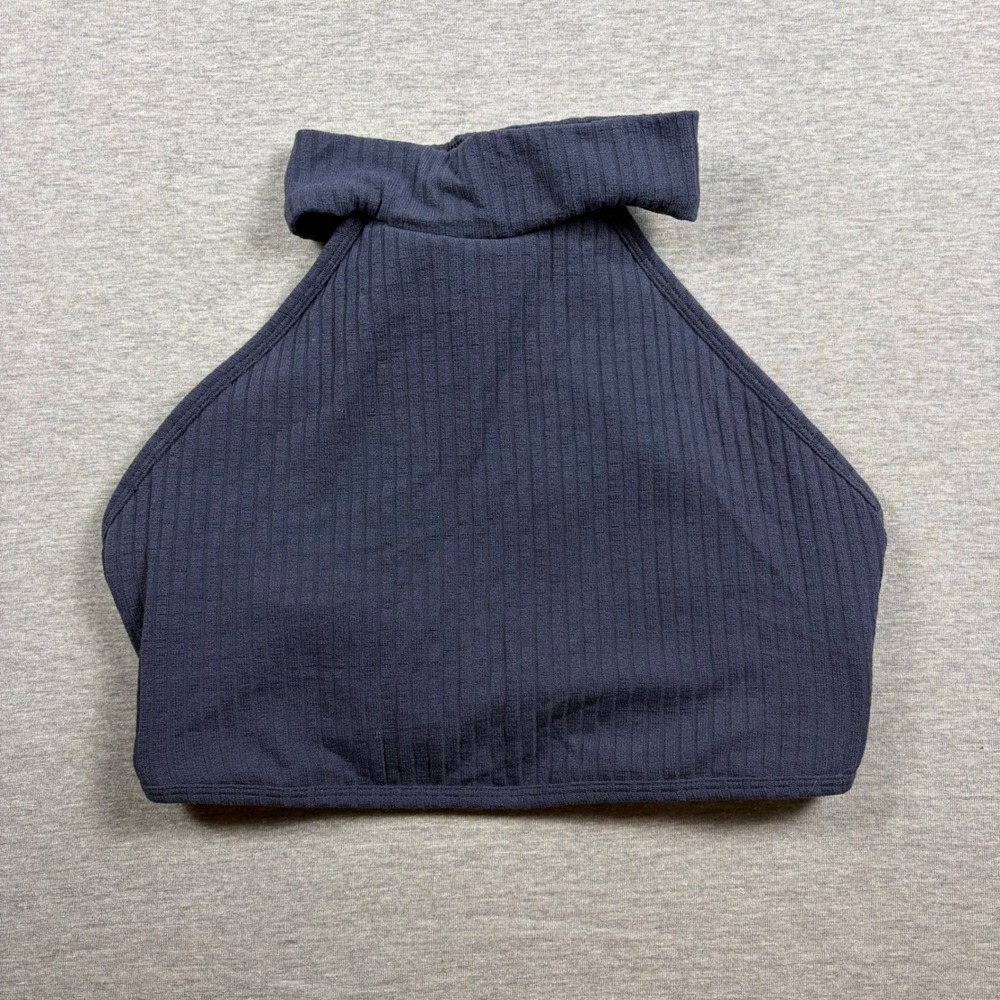 Free People Movement Ribbed Halter Crop Top Small Navy Blue Yoga Athleisure